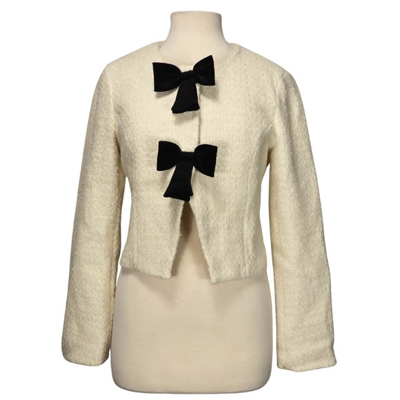 Anthropologie Avec Les Filles Bow Tweed Jacket Wool BlendWhite Women Size M